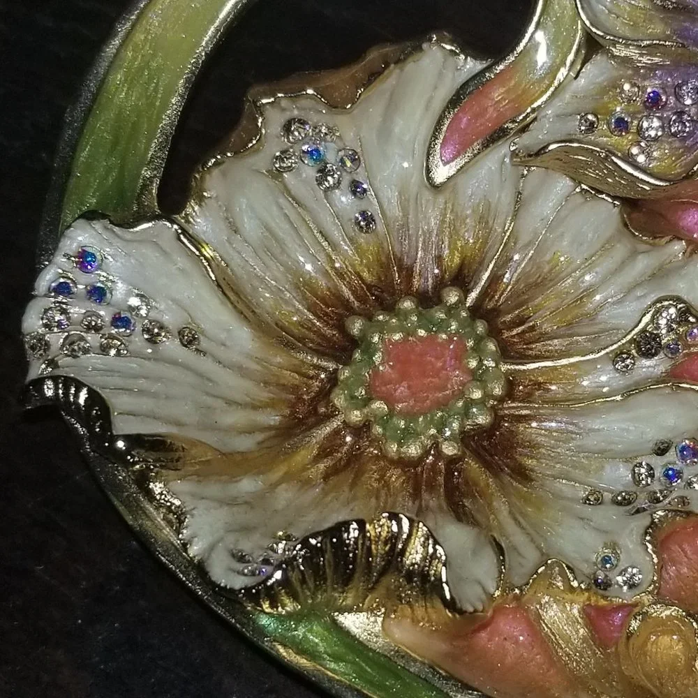 RARE JAY STRONGWATER LILY FLORAL LEAF ENAMEL CRYSTAL JEWELRY DISH TRINKET TRAY